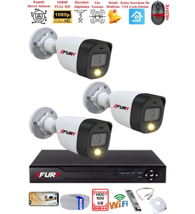 FURY 3 Kameralı 5Mp Lens 2 Mp Görüntü Gece Renkli Full Hd Ultra Led Akıllı Güvenlik Kamerası Seti 500GB