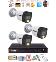 FURY 3 Kameralı 5Mp Lens 2 Mp Görüntü Gece Renkli Full Hd Ultra Led Akıllı Güvenlik Kamerası Seti 500GB