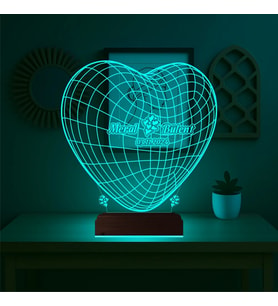 Luvivia Kalp Sevgiliye Hediye Kişiye Özel 3D Lamba - Masa Gece Lambası