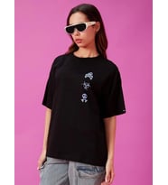 Baskılı Oversize T-shirt - Siyah