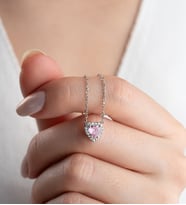 925 Ayar Gümüş Zirkon Taşlı Pembe Kalp Kolye