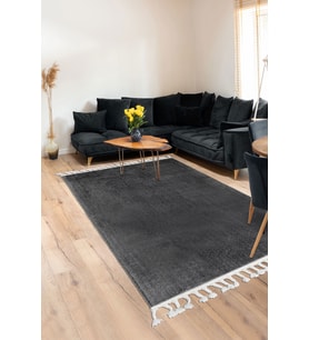 Dijidekor Peluş Halı Koyu Gri Cool Saçaklı Post Kesme Yolluk Kilim Salon Halısı Modelleri