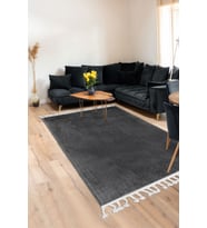 Dijidekor Peluş Halı Koyu Gri Cool Saçaklı Post Kesme Yolluk Kilim Salon Halısı Modelleri
