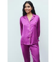 Amour Fuşya Uzun Saten Pijama Takımı