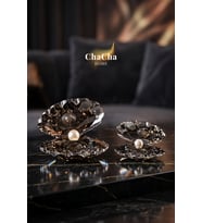 Shell Pearl Feng Shui 2'li Set Lüks Kristal Kesim İnci Detaylı İstiridye Dekoratif Obje (7x5 cm ve 9x7 cm)