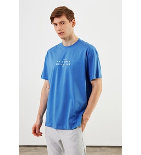 Leo Erkek Oversize Tshirt %100 Pamuk Bisiklet Yaka Baskı Detaylı Basic Tişört CMRE82