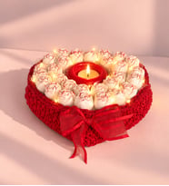 Kırmızı Kalp Örgü Sepette Ledli Tealight Mumluk Kokulu Taş Dekoratif Hediyelik