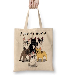 Frenchies Pug Köpek Bez Çanta Uzun Saplı