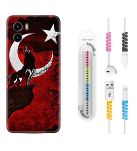 Vivo Y15S Y32 Y33S Y51 Y53S Kılıf Kablo Koruma Spiral Silikon Wolf and Moon 2 1381