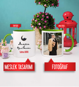 Arapça Öğretmenine Hediye Arapça Öğretmeni Kupa Bardak Yeşil Fotoğraflı