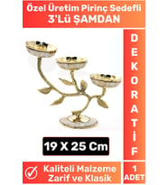 Özel Seri Kaliteli Dayanıklı Dekoratif Şık Tasarım Hediyelik Biblo Mumluk Pirinç Sedefli 3'lü ŞAMDAN