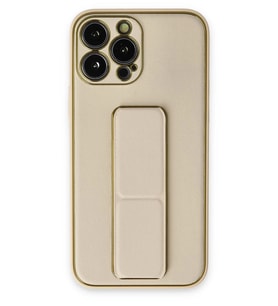 Newface Apple iPhone 13 Pro Kılıf Coco Deri Standlı Kapak - Gold