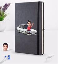 BK Gift Kişiye Özel Plakalı Erkek Tofaş Doğan SLX Karikatürlü Siyah Termo Deri Defter 16x24cm Model 1