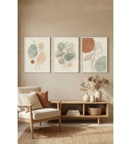 Bohem Minimalist Kadın Figürleri ve Lotus Çiçekleri Çizgi Sanatı 3’lü Ahşap Çerçeveli Tablo Seti