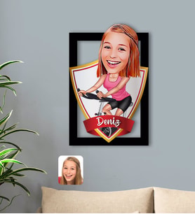 BK Gift Kişiye Özel İsimli Kadın Fitness Sporcusu Karikatürlü 3D Ahşap Tablo-1