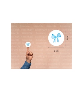 3 Cm (95 Adet) - Mavi Fiyonk Baskılı Etiket Kurdele Fiyonk Yuvarlak Mat Çıkartma Round Sticker