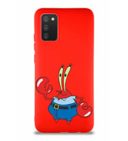 Samsung Galaxy A02S Soft Premier Kapak Bay Yengeç Tasarımlı Silikon Kılıf - Kırmızı (Şeffaf)