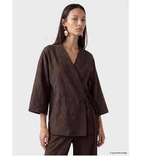 LCW EVERYDAY Kahverengi Kruvaze Yaka Oversize Kadın Kimono