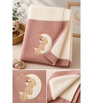 Yumuşacık Ayıcık Nakışlı 90x90 Welsoftlu Triko Bebek Battaniyesi