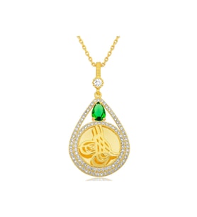 Gümüş Gold Kaplama Damla Tuğralı Kadın Kolye CSR2185081
