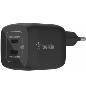 Çift USB-C Duvar Şarj Cihazı 45W, iPhone 14, 13, 12, Pro, Pro Max, iPad Pro 12.9, 11, MacBook, Galaxy S23, S23+, Ultra, Tab ve daha fazlası için GaN Teknolojili PD 3.0 Hızlı Şarj