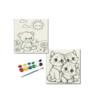 Okul Etkinliği-2'li Tuval Boyama Seti. 20x20 Cm Uv Baskı 6 Akrilik Boya 1 Fırça-model-188