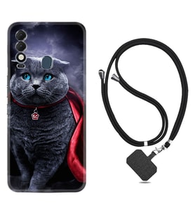 Tecno Spark 8T Kılıf Silikon Boyun Askılı İpli Desenli Silikon Super Cat 1666