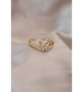 Ayarlamalı Altın Renk Metal Zirkon Taş ve Kristal Taşlı Kelebek Model Yüzük