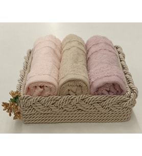 FNT Örgü Havlulu Sepet  30*50 cm 3 adet pamuklu havlu Hediyelik Çeyizlik