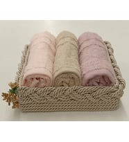 FNT Örgü Havlulu Sepet  30*50 cm 3 adet pamuklu havlu Hediyelik Çeyizlik