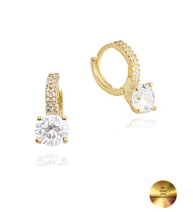 18k Serie Oro Zirkon Taşı Halka Kadın Gümüş Küpe Stylish Night 7 MM (Altın)