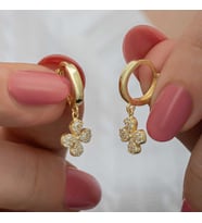 Gümüş Gold Sallantılı Yonca Kadın Küpe