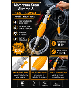 MANUEL Sıvı Aktarma Pompası 1 Metre Hortumlu Mazot Benzin Yag Süt Aktarma Pompası Akvaryum Suyu Akta