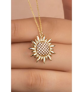 925 Ayar Gümüş Gold Güneş Kolye