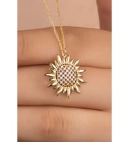 925 Ayar Gümüş Gold Güneş Kolye