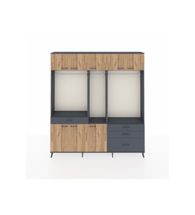 Arges Dolap 8 Raflı 4 Çekmeceli 3 Askılı 220x30x243 Antrasit-Çam/Antrasit