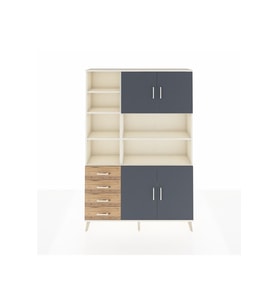 Arges Dolap 9 Raflı 4 Çekmeceli 4 Kapaklı 132x30x195 Aytaşı-Antrasit/Çam