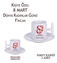 8 Mart Dünya Kadınlar Günü Pembe Lotus Çiçek Kadın Tasarımlı Kişiye Özel Kahve Fincanı T Kulp Kahve Fincanı (Parlak Beyaz)