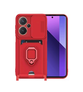 Xiaomi Redmi Note 13 Pro Plus Kılıf Zuma Kartvizitli Yüzüklü Silikon - Kırmızı