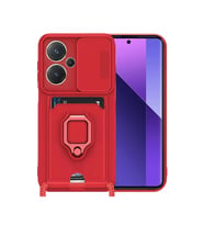 Xiaomi Redmi Note 13 Pro Plus Kılıf Zuma Kartvizitli Yüzüklü Silikon - Kırmızı