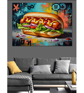 Sokak Sanatı Graffiti Hotdog Tasarımı Dekoratif Kanvas - Mdf Ahşap Tablo
