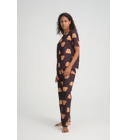 Kısa Kollu Kadın Pijama Takımı Desenli Süper Soft (Kahverengi)