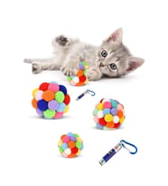 Ponponlu Ve Çıngıraklı Kedi Oyun Topu + Lazer Kedi Oyuncağı 1+1 – 7cm