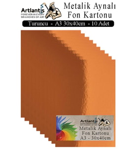 Metalik Aynalı Fon Kartonu 10 lu A3 30x42 cm 1 Paket Okul Sınıf Dekoratif Pırıltılı Folyo Kağıt Dekoratif Anasınıfı Kreş (Turuncu)
