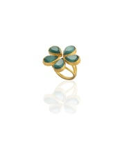 Kadir Jewellery 22 Ayar Altın Kaplama Zirkon Taşlı Kadın Vintage Yüzük (K.Yeşil)
