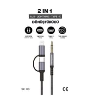 Sprange SR-03 2 in1 TYPE-C / Lightning  3.5 Mm Aux Kablosu (Siyah)