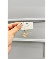 Pembe Yonca Model Üçlü Zirkon Küpe (Gold)