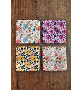 Doğal Taş Bardak Altlığı 4'lü Set - Çiçek Desenli Bardak Altlığı - Stone Coasters