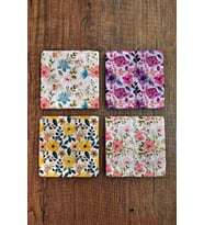 Doğal Taş Bardak Altlığı 4'lü Set - Çiçek Desenli Bardak Altlığı - Stone Coasters
