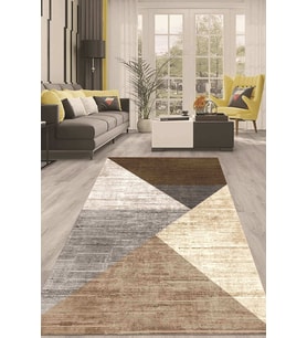 Dijital Kaymaz Taban Yıkanabilir Modern Renkli Salon Halısı Mutfak Halısı Yolluk ND-HT-925 (Kahverengi)